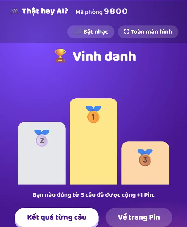 Giao diện Phòng chơi & Vinh danh trên EduFuture LMS